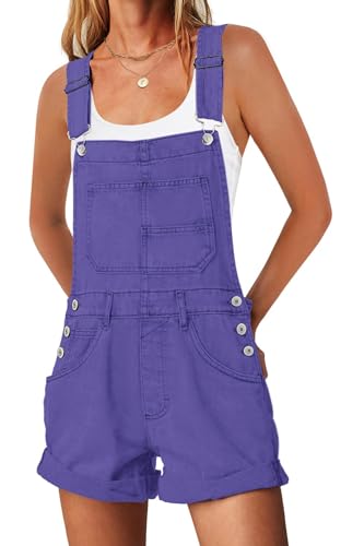 ReachMe Womens Casual Adjustable Bib Overall Shorts Classic Cuffed Hem Shorts Romper Vintage Shortalls with Pockets(Lavender,S)