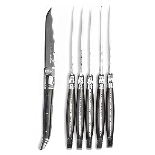 Laguiole Heritage Steak Knife Set; Ultra-Sharp 4.5-Inch Premium Stainless Steel Blades, Full Tang Construction; Perfectly Balanced for Effortless Cutting, Dark Wood Handle, Set of 6