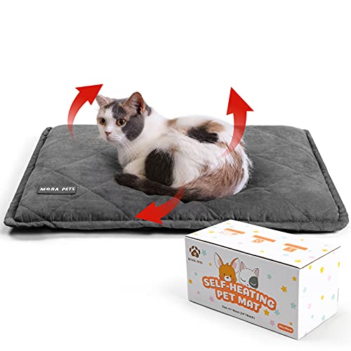 Mora Pets Self Heating Cat Bed Self Warming Cat Pad Ultra Warm Thermal Cat Mat Pet Bed 24 x 18 Inches with Removable Cover Outdoor Indoor for Cats and Small Dogs Machine Washable