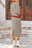 PRETTYGARDEN Women's 2 Piece Striped Sweater Set Casual Fall Long Sleeve Knit Pullover Midi Skirts Matching Travel Outfits (Beige Stripe,Medium)