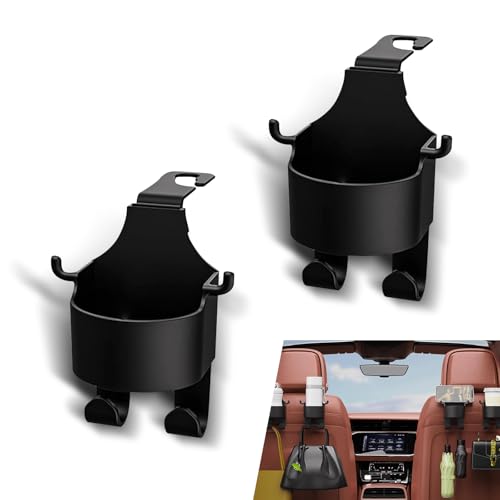 Ajxn 2 Pack Car Seat Headrest Hook Kit, Waterproof Durable Design, Vehicle Cup Holder, Universal Multifunctional High Capacity Automotive Storage Accessories for Handbag Key Umbrella (Black)