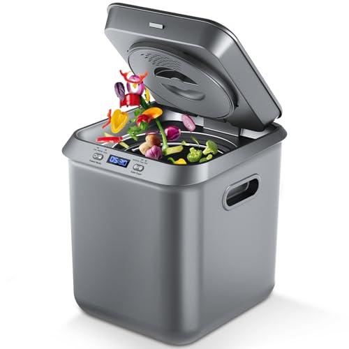 Electric Composter for Kitchen: Smart Compost Bin Outdoor/Indoor, Odorless/Auto-Cleaning/Intelligent LED Display, 2.5L Auto Garbage Disposal Home Composting Bin, Turn Waste into Fertilizer (Gray)