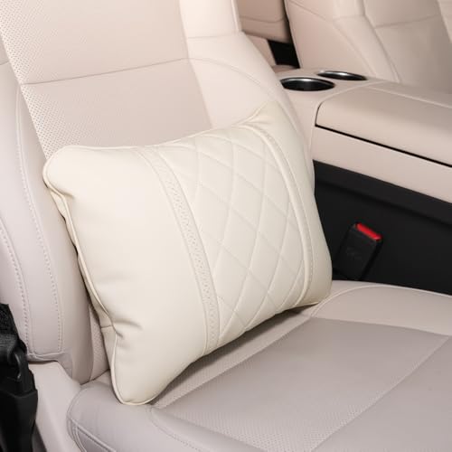 Car Pillows Napa Leather Car Seat Rest Cushion Car Lumbar Pillow for Mercedes Benz Maybach S-Class Lumbar Support Pillow car Accessories（Beige）
