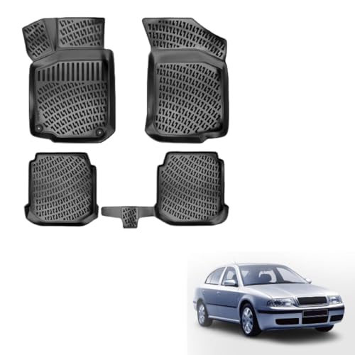 IKC STORE for Skoda Octavia 1996 1997 1998 1999 2000 2001 2002 2003 2004 Premium 3D Custom Cut Rubber Car Mats - Waterproof Odor-Free Non-Slip Front & Rear Floor Liner