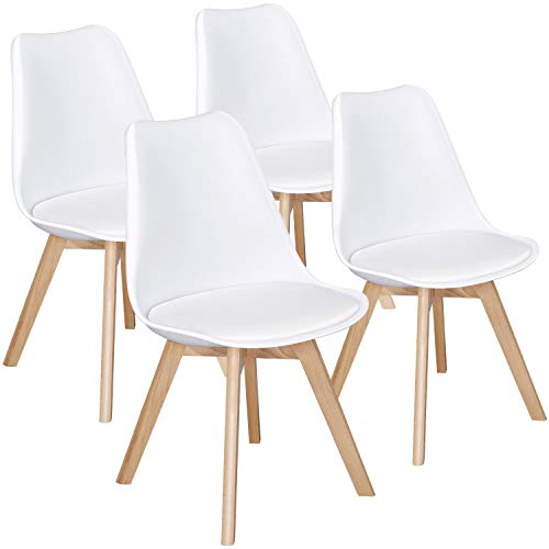 Yaheetech Dining Chairs Set of 4 Accent Chair with Beech Wood Legs, White, 4PCS