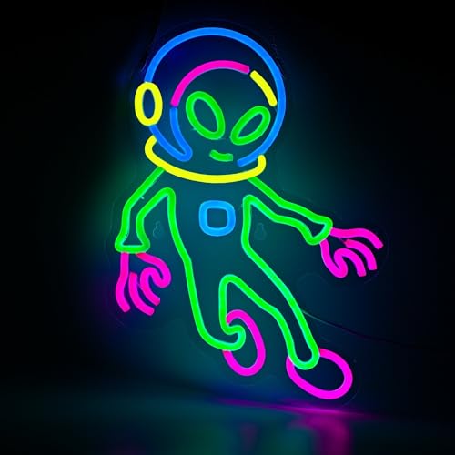 Alien Astronaut Neon Sign - Colorful Alien LED Wall Decor for Kids Room, Space Party, Christmas Gifts for Boys, 17x12.5" USB Powered