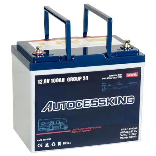Autocessking 12V 100Ah BCI Group 24 LiFePO4 Battery, 100A BMS Rechargeable Mini Lithium Battery with Low-Temp Protection, Up to 15000 Cycles Perfect for RV, Camping, Solar, Off-Grid and Boat