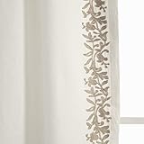 Lush Decor Luxury Modern Flower Linen Like Embroidery Border Window Curtain Panel (Single Panel), 84" L x 52" W, Off-White & Neutral