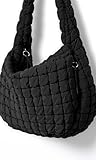 ODODOS Quilted Carryall Tote Bag for Women Crossbody Large Hobo Lightweight Padding Shoulder Bag, Black