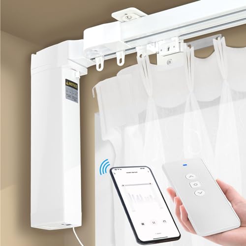 Smart Electric Curtains Track, Ceiling Curtains Track Adjustable Retractable Motorized Curtain Rod From 70 to 129 Inches, Automatic Curtain Opener, Work with Alexa/Google Home/Tuya Voice Control