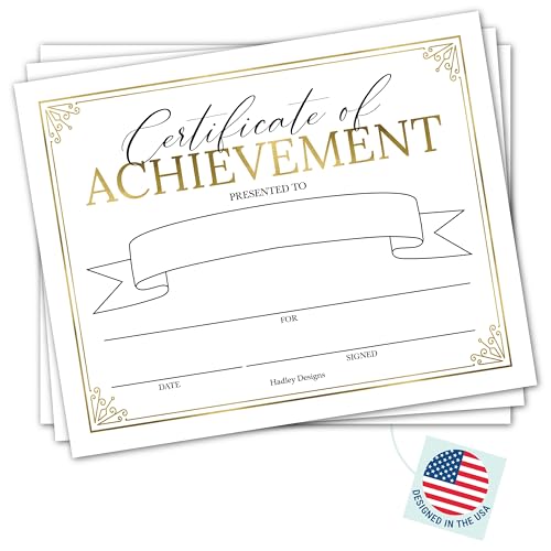 Certificate of Achievement Awards - 25 Award Certificates of Completion Paper for Printing, Gold Student of The Month Diploma for Achievement