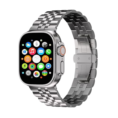 Grade 5 Titanium Band 49mm Compatible Apple Watch Ultra 2 & Ultra 1 49mm Wide Metal Band with Secure Clasp - Lightweight Pure Titanium Metal Bracelet for iWatch Ultra 49mm