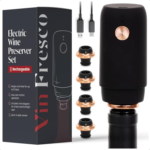 Electric Wine Preserver - Rechargeable Vacuum Wine Saver with Airtight Seal - Automatic Wine Air Remover Pump for 10 Days of Flavor & Freshness - Wine Preservation System (Black & Rose Gold)