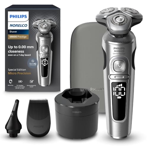 Philips Norelco Shaver Series 9000 Prestige Special Edition, Wet & Dry Electric Shaver, Lift/Cut & SenseIQ Technology, Nose & Precision Trimmer, Qi Pad, Cleaning Pod & Premium Case, SP9842/85