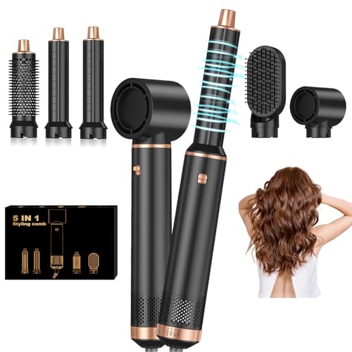 ilusave 5 in 1 Hair Dryer Brush, Upgrade Blow Dryer Brush with Detachable Air Curler, Negative Ion Hot Air Brush Curling Brush Iron, Hair Styling Tools for Drying Curling Straightening