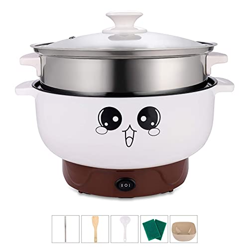 2.8L (with Lid and Steamer) 4-IN-1 Multifunction Electric Cooker Skillet Grill Pot Wok Electric Hot Pot for Noodles Cook Rice Fried Stew Soup Steamed Fish Boiled Egg Non-stick