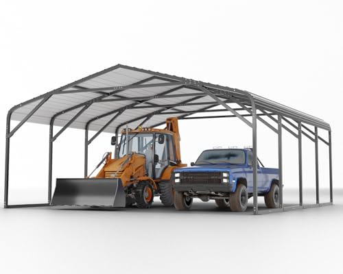 20x20 FT Heavy Duty Metal Carport, 2-Car Garage with Structural Reinforcement, Galvanized Steel Roof, Ground Anchors, Snow/Wind Resistant Carports, Fits Pickups, Trucks, RVs, Boats