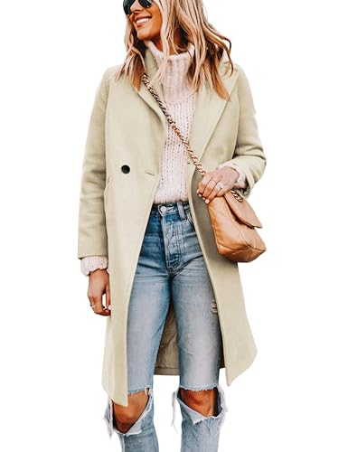 Tanming Women's Notch Lapel Double Breasted Wool Blend Mid Long Pea Trench Coat (Beige-XL)