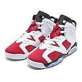 Nike Boy's Air Jordan 6 Retro GS Sneaker, White/Carmine-black, 4.5 Big Kid