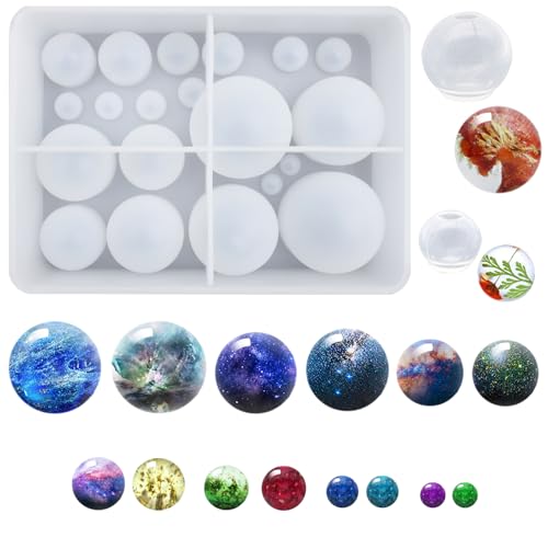 AFUNTA 3 PCS Sphere Resin Molds for Jewelry, 3D Round Ball Silicone Molds for Resin, Universe Spheroid Pendant Casting Molds for Flowers Preservation,Soap,DIY Crafts Making