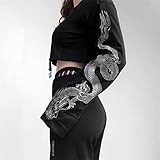 Insgoth Women Y2k Crop Top Long Sleeve T Shirt Punk Harajuku Chain Sweatshirt E-Girl Alt Clothes Grunge Aesthetic Casual Loose Pullover