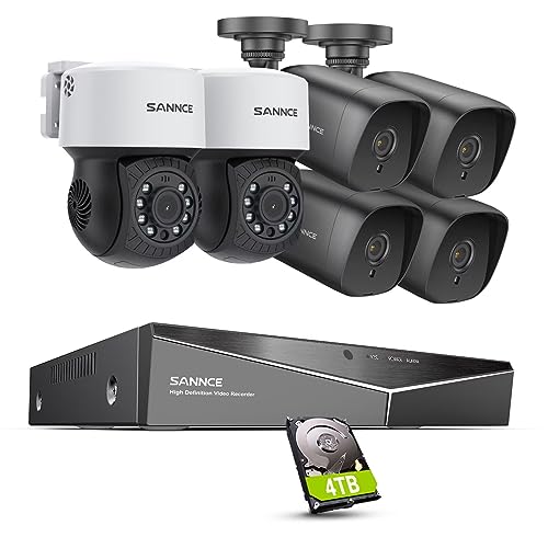 SANNCE 8 Channel Security CCTV Camera System 1080P, 2MP CCTV DVR with 4TB Hard Drive, 4X 1080P Bullet Surveillance Cameras, 2X PT Digital Zoom Dome Camera, Outdoor/Indoor Email & APP Alert