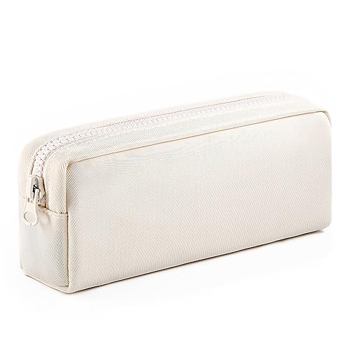 DOBMIT Big Capacity Pencil Case, Pure Color Pen Pouch with Zipper Stationary Storage Bag for Adult Students Officers, Cream White