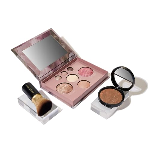 LAURA GELLER NEW YORK Baked Starter Kit - Best of the Best Full Face Palette + Baked Balance-n-Brighten Powder Foundation + Retractable Angled Kabuki Brush Set (09 Toffee)