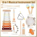 Ranqibo Musical Instruments for Toddlers 1-3 - Eco-Friendly Wooden Percussion Set with Xylophone, Tambourine, and Maracas in Neutral Colors - Montessori Toys for Perfect Educational Gift for Kids