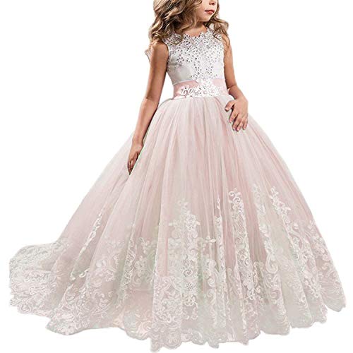NNJXD Girls Princess Pageant Dress Kids Prom Ball Gowns Wedding Party Flower Dresses (8-9 Years, Pink 4)