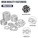 WEGOUP 18-8(304) Stainless Steel Metal Flat Washers for Screws and Bolts, 100 Pieces Assorted Washers Kit (12 Sizes M3-M12), Large and Small Hardware