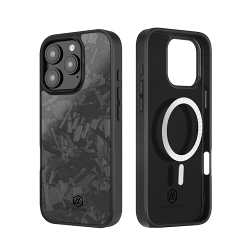 MONOCARBON Real Forged Carbon Fiber Case for iPhone 16 Pro, Military Grade 6.3 in Dropproof Hard Cover Compatible with MagSafe,Heavy Duty Case with Camera Protection & Wrapped Edge