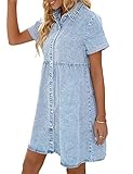 LookbookStore Denim Dress for Women 2024 Summer Jean Dress Short Sleeve Denim Shirt Dress for Casual Spring Lapel Collared Babydoll Dress Roadknight Blue Size XL Denim Babydoll Dress Size 16 18