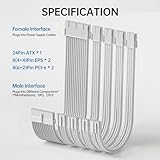 Generic PSU Cable Extension Kit 30CM Length with Cable Combs 1x24Pin/2x8Pin(4+4) EPS/2x8Pin(6P+2P) PCI-E/PC Sleeved Cable for ATX Power Supply (White)