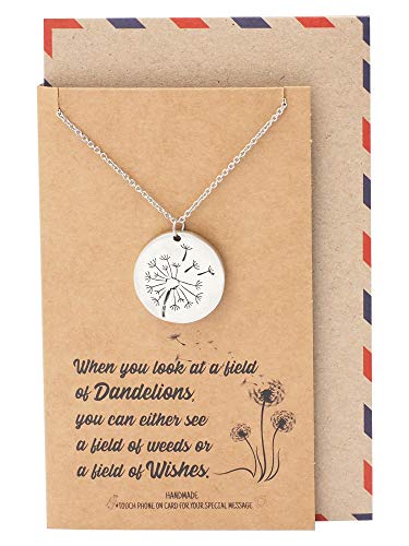 quan jewelry Dandelion Plate Pendant Necklace with Message Card, Inspirational Jewelry for Women