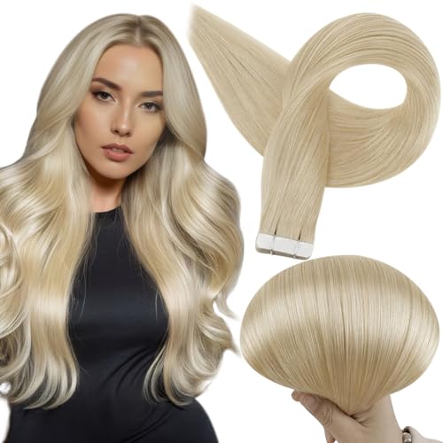 Full Shine Tape in Hair Extensions Blonde Human Hair Extensions Color 613 Tape in Human Hair 28Inch Long Hair Extensions Tape in Seamless Tape in Extensions 50Gram Double Sided Tape 20Pcs