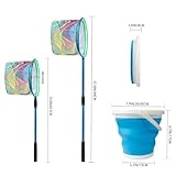 LPEIEB Kids Fishing Net 2PCS with Bucket Fishing Net Retractable Landing Net, Lightweight Aluminum Pole with Non-Slip Handle, for Catch and Release Crayfish Butterfly Fish Frog Tadpole Nets