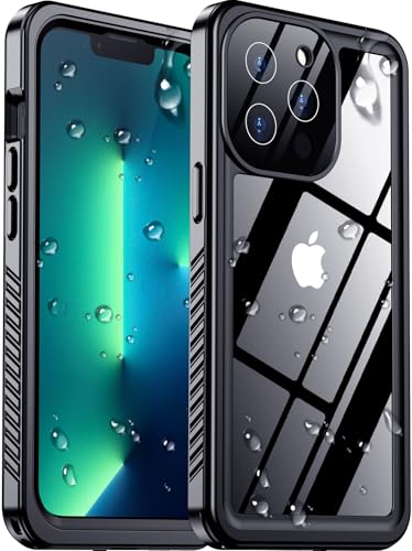 Temdan Compatible with iPhone 13 Pro Max Case Waterproof, Built-in Screen & Camera Protector IP68 Underwater Full Body 13FT Military Dropproof Shockproof Phone Case 6.7"-Black/Clear