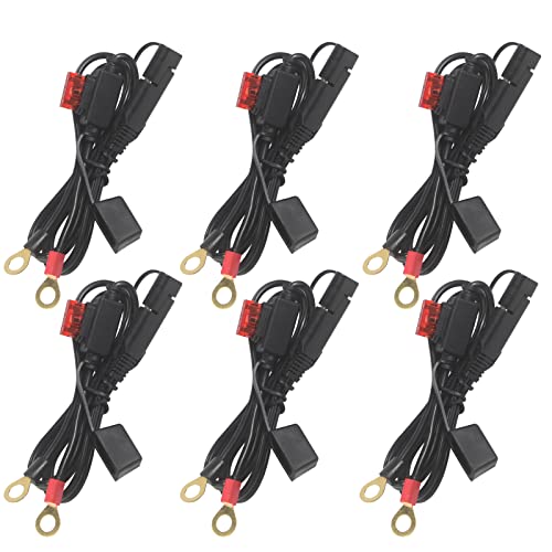 [ 6 PACK] Sae to O Ring Terminal Harness 2FT - Sae Eyelet Ring Terminal Cable 16awg Motorcycle Battery Trickle Charger Extension Cord with Sae Battery Terminal Quick Connect Disconnect Connector