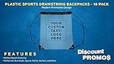 DISCOUNT PROMOS 10 Plastic Drawstring Backpacks Set - Customizable Text, Logo - Plastic, Durable, Clear, Water Resistant - Black