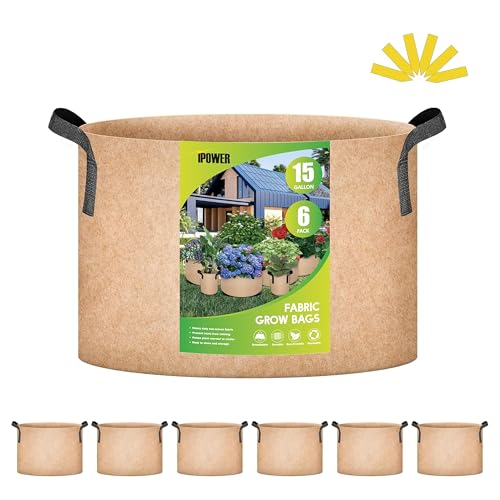 iPower Grow Bag 15 Gallon 6-Pack Heavy Duty Plant Pots, 300g Thick Nonwoven Fabric Containers Aeration with Nylon Handles, for Planting Vegetables, Fruits, Flowers, Tan 2024 Version