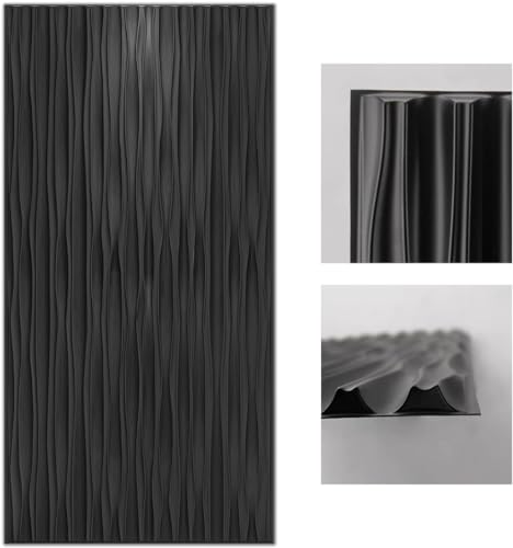 Art3d Black Large PVC 3D Wall Panels for Interior Wall Décor, Drop Ceiling Tile 2x4, 3D Textured Wavy Wall Panels Decorative, Pack of 6 Tiles(47.2"×23.6")