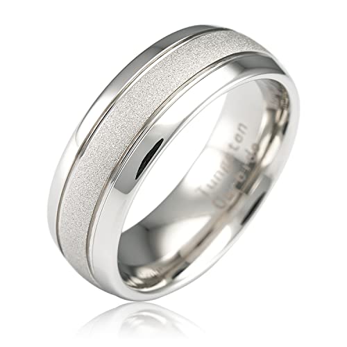 100S JEWELRY White Gold Tungsten Rings For Men Women Wedding Band SandBlasted Finish Dome Edge Sizes 6-16 (Tungsten, 8)