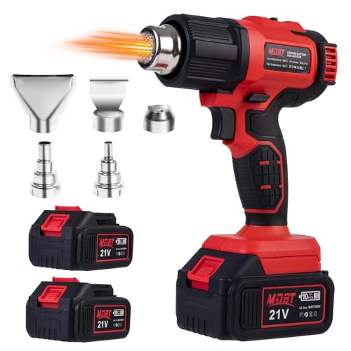 Heat Gun with Two 2.0 Ah Battery, 21V Cordless Heat Gun with 5 Nozzle,Max 1022℉ Hot Air Gun Kit for Shrink Tubing, PVC Wrap, Grafts