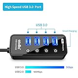 Atolla 4-Port USB 3.0 Hub with 4 Data Ports, 1 Smart Charging Port, Individual On/Off Switches and 5V/3A Adapter