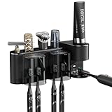 Automatic Toothpaste Dispenser Wall for Bathroom: Adjustable Black Electric Toothpaste Dispenser with Toothbrush Holder - 4 Toothbrush Storage Slots for Toothbrushes and 2 Cups - Family Kids