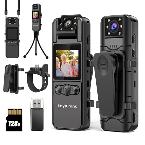 kaysunlink Body Camera with Audio and Video Recording 1080P FHD Mini Police Wearable Body Worn Cam Portable Small Personal Camcorder Sport Action Outdoor Video Recorder (128GB)