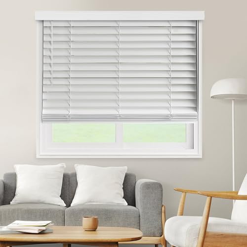 CHICOLOGY Faux Wood Blinds , Window Blinds , Wood Blinds , Window Shades , Window Treatments , Blinds & Shades , Window Shades For Home , Wooden Blinds , Basic White , 47"W X 48"H