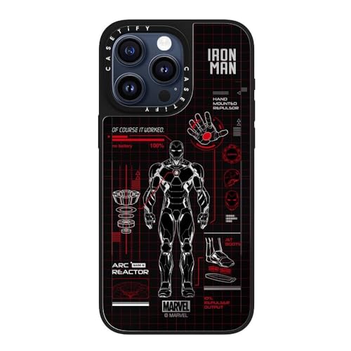 CASETiFY Mirror Case for iPhone 15 Pro Max Iron Man Blue Print Tech Red Silver on Black | Iron Man Co-Lab, Reflective, 4.9ft Drop Protection, Compatible with Magsafe