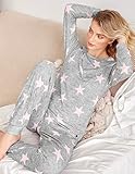 Ekouaer Womens Pajama Set Long Sleeve Sleepwear Star Print Nightwear Soft Pjs Lounge Sets with Pockets light Grey Pink Star Small